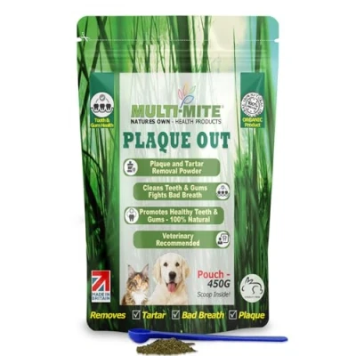 Image of Plaque OUT 450G Resealable Pouch Tartar Off Remover, Bad Breath Teeth Gum Care for Dogs, Cats 100% Organic