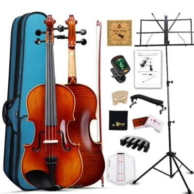 Image of Aileen Solid Wood Violin 4/4 Full Size for Adults and Kids Age 12+, Fiddle Set Beginners Student, Professional Starter Kit with 12 Accessories (Selected European Spruce Maple)