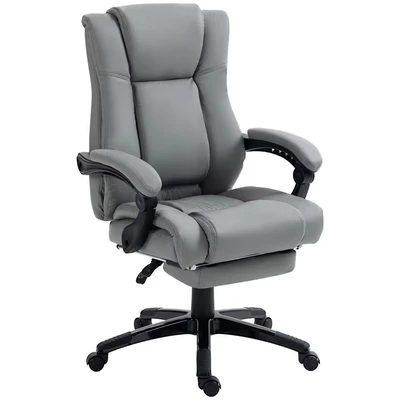 Image of Vinsetto Executive Office Chair for Home, PU Leather Computer Chair, Swivel Desk with Footrest, Wheels, Adjustable Height, Grey