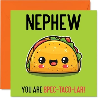 Image of Birthday Cards for Nephew Spec Taco lar Funny Happy Card from Uncle Auntie Aunt, Gifts, 145mm x Joke Greeting Men Him