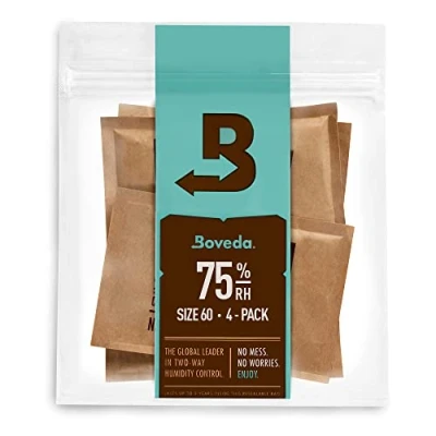 Image of Boveda 75% Two Way Humidity Control Packs Fix Major Moisture Loss in Non Plastic Humidifier Boxes Size 60 4 Pack Absorbers Hydration Packets Resealable Bag