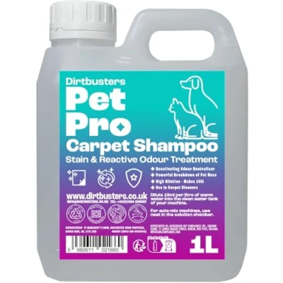 Image of Dirtbusters Pet Pro Carpet Cleaner Shampoo, Stain Remover Cleaning Solution With Odour Neutraliser To Remove Dog &amp; Cat Urine, For Machines, Summer Fresh (1L)