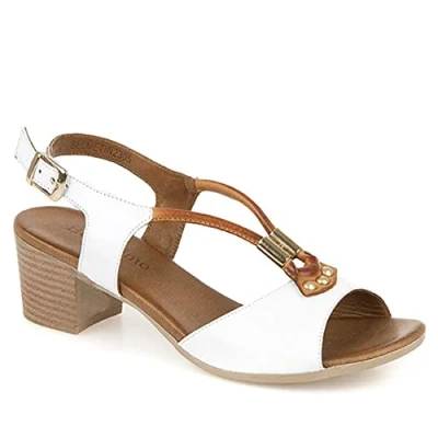 Image of Bellissimo Ladies Leather Slingback Sandal White Tan Size 7 (40)