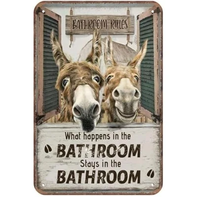 Image of Funny Retro Tin Sign,Tin Sign Vintage Donkey Signs Bathroom Wall Toilet Decor,Cute Donkey,Cute Lover Gift,Funny Donkey,Bathroom Decor 8x12 Inch