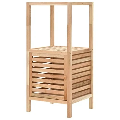 Image of vidaXL Bathroom Storage Cabinet Solid Walnut Wood and Plywood Material, Beige, Farmhouse Modern Style, 39.5x35.5x86 cm