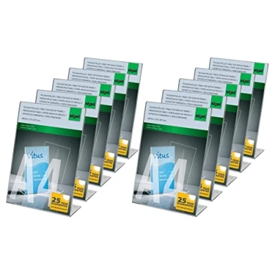 Image of SIGEL TA210 Sign Holder, slanted, for A4, single sided presentation, uv resistant acrylic, transparent, 10 Pieces