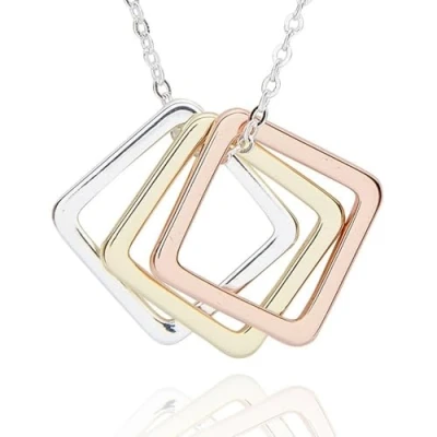 Image of Equilibrium Geometric Three Tone Squares Necklace 349221