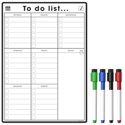 Image of The Magnet Shop A4 Magnetic to Do List and Weekly Planner Organise Your Chores, Housework, Office Business Tasks with Our Dry Wipe Boards! 4 Whiteboard Pens