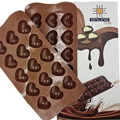 Image of Heart Silicone Mould 2 Pieces 15 Cavity Shape Chocolate Molds Non Stick Candy Jelly Moulds Handmade DIY Wax Melt Valentine Baking for Cake Decoration