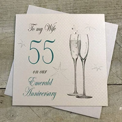 Image of White Cotton Cards To My Wife On Our Emerald, Handmade 55th Anniversary Card (Champagne Flutes, Code P50W)