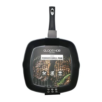 Image of Daewoo CKW2277 Glace Noir 28cm Forged Black Griddle Pan with Ceramic Non Stick Coating, Suitable for Gas, Electric and Induction Cooking, Sturdy Soft Touch Handles, Aluminium