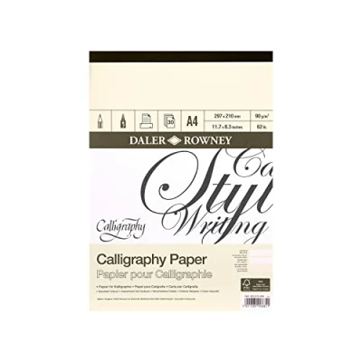 Image of Daler Rowney Calligraphy Drawing 90gsm Parchment Texture A4 Paper Pad, Glued 1 Side with 30 Sheets, 3 Assorted Colours, Ideal for Professional Artists &amp; Students