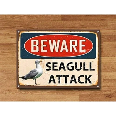 Image of Beware Seagull Attack Warning Wall Sign For Outdoor &amp; Indoor Tin 8x12 Inches