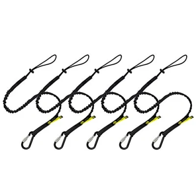 Image of BearTOOLS Tool Lanyard with Single Carabiner and Adjustable Loop End, Standard Length, Maximum Weight Limit 8KG / 17.6lb, Aluminum Screw Lock Shock Cord Stopper, 0925S (5 Pack)