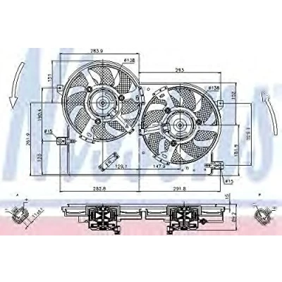 Image of 51718772 Cooling fan NISSENS 85696 280mm 12V with radiator shroud, without resistor control unit
