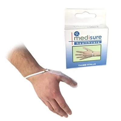 Image of SIZE LARGE PAIR OF MEDISURE FIRSTAID PREMIUM ADJUSTABLE RE USABLE MEDICAL PROTECTIVE TRANSPARENT PVC THUMB STALL