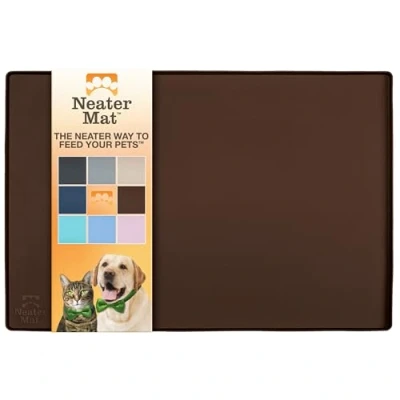 Image of Neater Pet Brands Mat Waterproof Silicone Bowls Protect Floors from Food &amp; Water (32&quot; x 24&quot; Silicone, Brown)