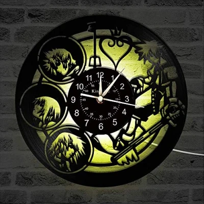 Image of Smotly Vinyl wall clock, Kingdom Hearts character 3D decoration large LED colorful lights handmade clock gift. (Gift hook),A