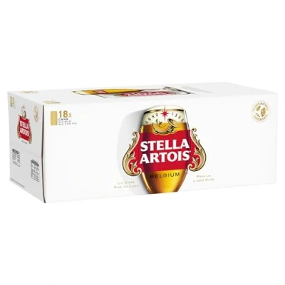 Image of Stella Artois Premium Lager Beer Can, 440ml (Pack of 18)