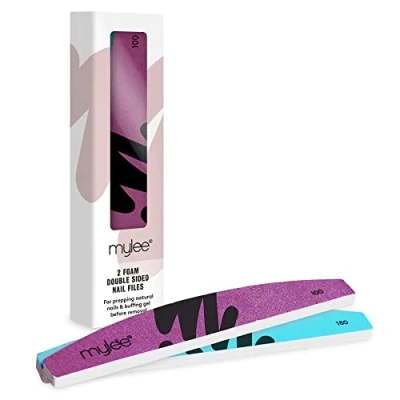 Image of Mylee Dual Grit Foam Nail Files 100/180 Pack of 2 Professional Salon Quality Manicure at Home, File &amp; Contour, Suitable for Acrylic, Natural Nails and Gel Polish Removal, Prep, Shape Repair