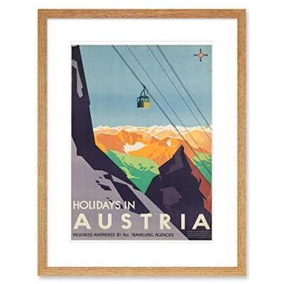 Image of Wee Blue Coo Austria Travel Ski Lift Alpine Artwork Framed Wall Art Print 9X7 Inch