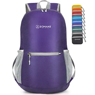 Image of ZOMAKE Ultra Lightweight Foldable Backpack Packable Rucksack 20L Small Backpcks Walking Rucksacks Water Resistant Travel Daypack For Men Women Outdoor Hiking (Purple)