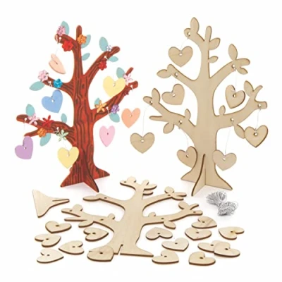 Image of Baker Ross AX759 Heart Tree Pack of 2, Woodcrafts for Kids to Make, Paint, Decorate and Display Valentine&#039;s Day, Gold