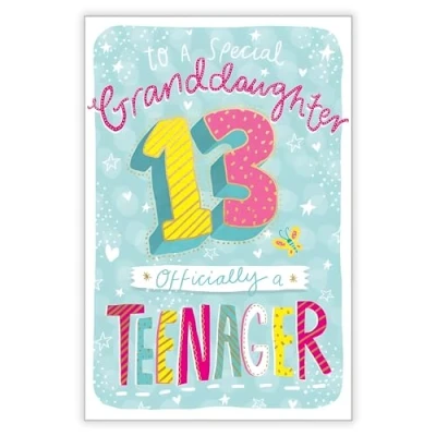 Image of Granddaughter 13th Birthday Card Special Age 13 Officially a Teenager Finishes Made in the UK Eco Friendly