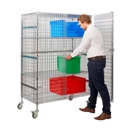 Image of Large Security Trolley; Swivel (x2 Braked) Castors; Wire Mesh; Silver