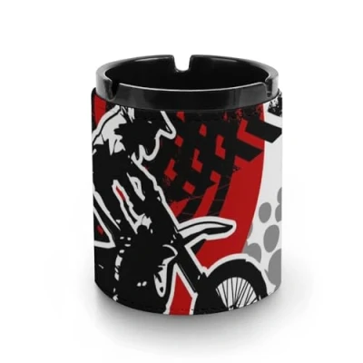 Image of Ashtrays For Cigarettes Motocross Motorbike Athlete Leather Ashtray Smoking Ash Tray Holder Home Hotel Office Table Top