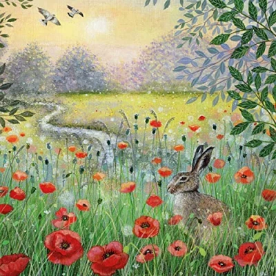 Image of Museums &amp; Galleries Lucy Grossmith Hare and Poppies Art Greeting Card with White Envelope