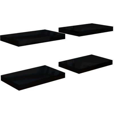 Image of vidaXL Floating Wall Shelves 4 pcs High Gloss Black 40x23x3.8 cm MDF