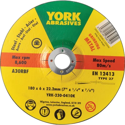 Image of York 180X6X22.23MM A30RBF DPC Grinding Disc, Type 27