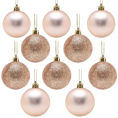 Image of Toyland® Pack of 10 70mm Luxury Rose Gold Baubles Matte &amp; Glitter Decorated Christmas Tree Decorations