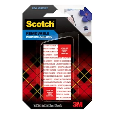 Image of Scotch Removable Double Sided Mounting Squares, 16 Pre Cut Foam 0.7 in. x in., Removes Easily Without Leaving Any Residue, Photo Safe, Mess Free Application (108AMS SQ 16)