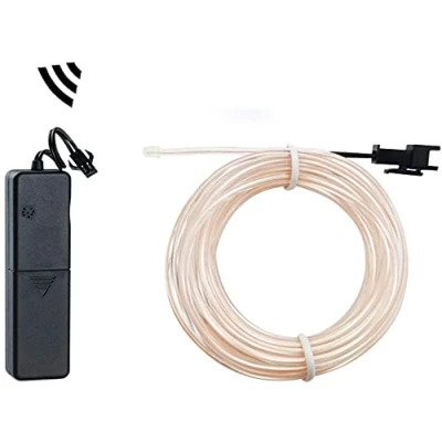 Image of EL Wire White, Sounds Control/Constant Light/Flash 9ft Neon Lights Glowing Strobing Electroluminescent with Battery Operated for Parties, Halloween, DIY Decoration…