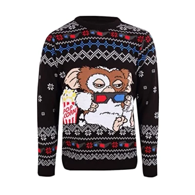 Image of Gremlins Christmas Jumper Gizmo with Popcorn Official Unisex Ugly Sweater XXL Black