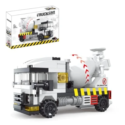 Image of FULHOLPE Concrete Mixer Truck Building Kit, 107 Pieces Vehicle Set Construction Toy Compatible with Major Brands