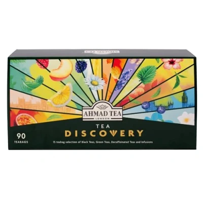 Image of Ahmad tea Gifts Discovery Selection Pack Black teas, Green Fruit Infusions Perfect gift 90 Teabag Sachets 15 Flavours