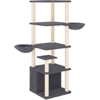 Image of vidaXL Cat Tree with Sisal Scratching Posts Dark Grey 147 cm