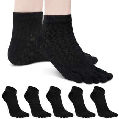 Image of MOAMUN 5 Pairs Womens Five Finger Toe Socks for Women Girls, Ladies Casual Cotton Low Cut Ankle Soft &amp; Breathable Size 4 7 (Black)