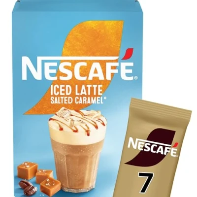 Image of NESCAFÉ Iced Latte Salted Caramel Instant Coffee 7 x 14.5g Sachets, 100% Responsibly Sourced (Pack of 1)
