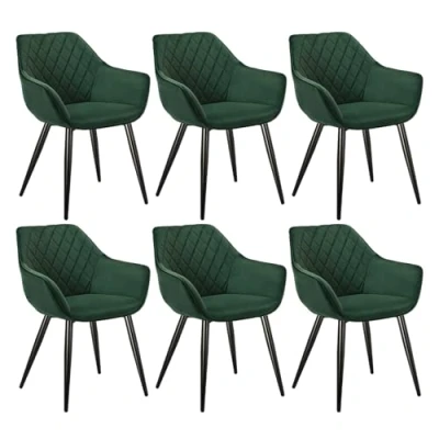 Image of WOLTU Set of 6 x Dining Chairs Green Kitchen Side Upholstered Velvet Seat for Counter Lounge Living Room Corner Accent with Arms &amp; Back Support Metal Legs Reception