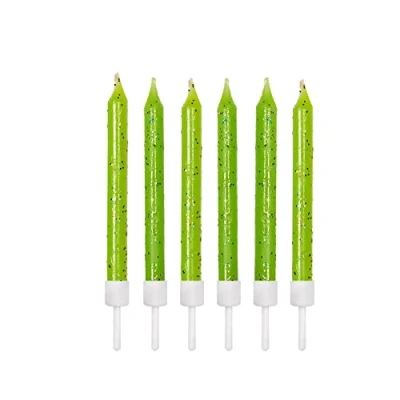 Image of Anniversary House Pack of 12 Lime Green Glitter Birthday Candles with Holders, 7.5cm, Celebration Cake Decoration, for Birthdays, Bright Green, AHC160
