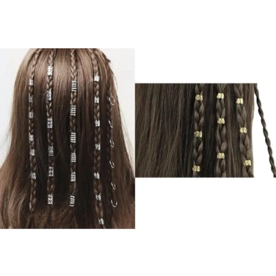 Image of Clip In Hair Extension Braids Dreadlocks Extensions, Box (Gold/Silver Rings)