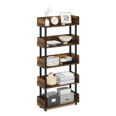 Image of Furinno Turn N Tube 5 Tier Toolless Display Rack, Amber Pine/Black