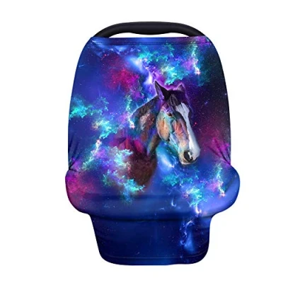 Image of Binienty Car Seat Cover for Babies, Nursing Cover, Stretchy Soft Infants Carseat Canopy, Animal Horse Galaxy Print, Baby Shower Gifts