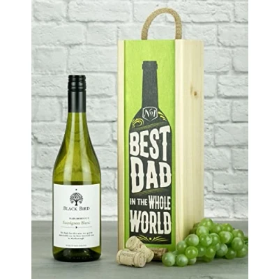 Image of &quot;Best Dad In The World&quot; New Zealand Sauvignon Wine Wooden Gift Box
