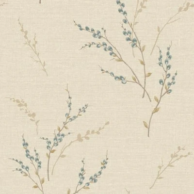 Image of Belgravia Carmella Floral Wallpaper Embossed Textured Heavyweight Vinyl Modern for Living Room, Bedroom, Hallway Decorative Luxury Cream/Blue