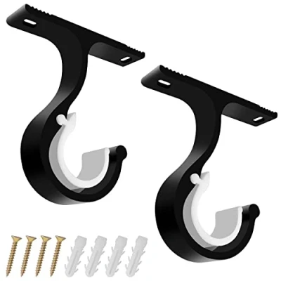 Image of Colexy 2Pcs Curtain Pole Holders, ø20 28mm Adjustable Rod Brackets, Heavy Duty Aluminum Alloy Drapery Hooks Fixing Bracket Hanging Holder with Screws for or Wardrobe (Schwarz)